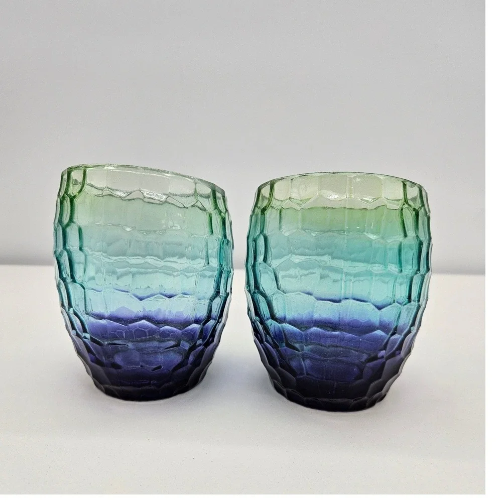 Yankee Candle Retired Candle Holders Purple Teal Green Slanted Rim Honeycomb